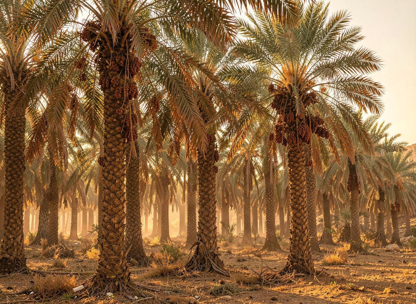 بساتين النخيل في الأغوار - نهر الأردن وقت الغروب